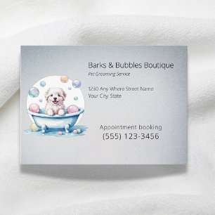 Cute white dog in bath Pet grooming professional Business Card