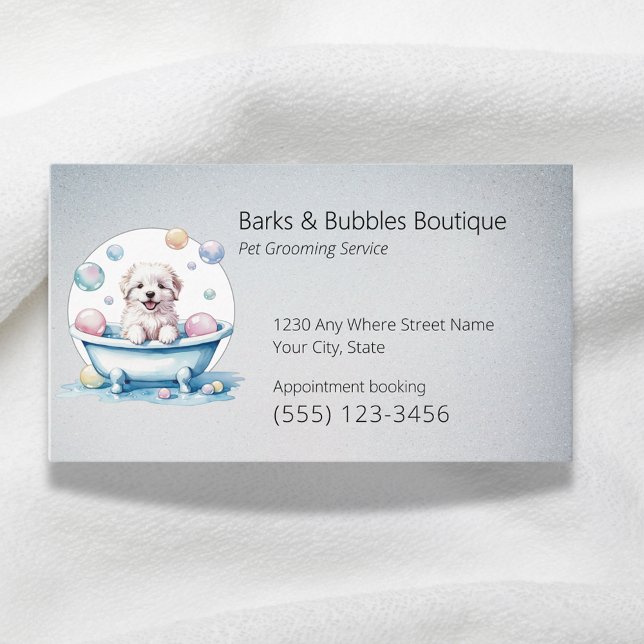 Cute white dog in bath Pet grooming professional Business Card (Creator Uploaded)