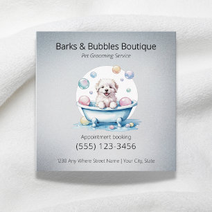 Cute white dog in bath pet grooming professional square business card