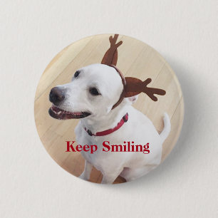 Cute White Dog Keep Smiling Encouraging Christmas  6 Cm Round Badge