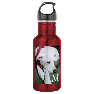 Cute White Dog Photo Add Initial Kids Red 532 Ml Water Bottle