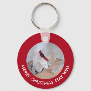 Cute White Dog Photo Healthy Merry Christmas Red Key Ring