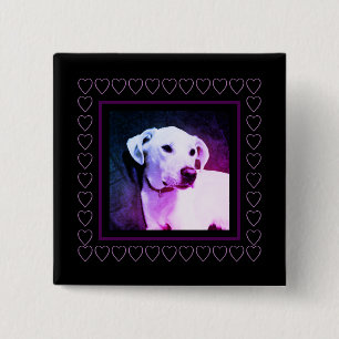 Cute White Dog Purple Hearts Frame Valentine's Day 15 Cm Square Badge
