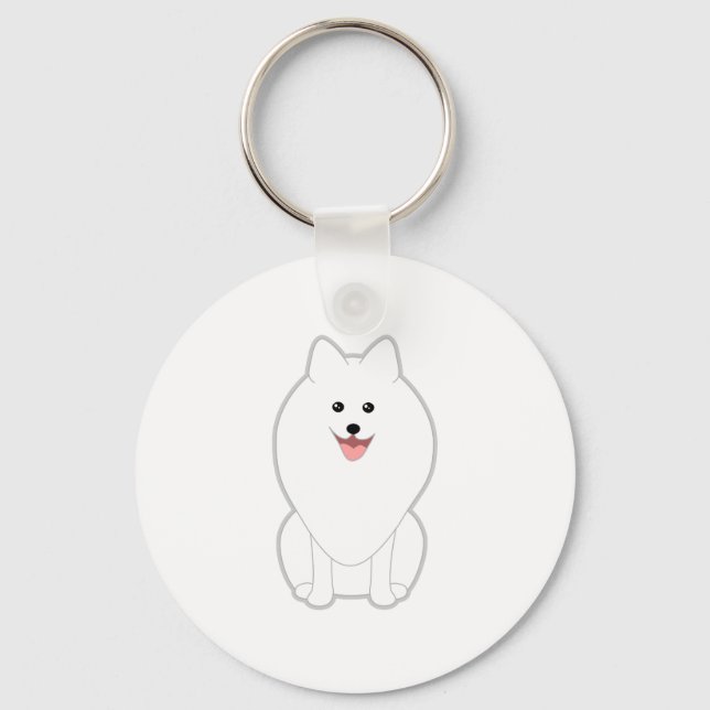 Cute White Dog. Spitz or Pomeranian. Key Ring (Front)