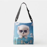 Cute White Dog Travel Suitcase Personalised Name