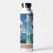 Cute White Dog Travel Suitcase Personalised Name Water Bottle (Left)