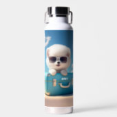 Cute White Dog Travel Suitcase Personalised Name Water Bottle (Front)