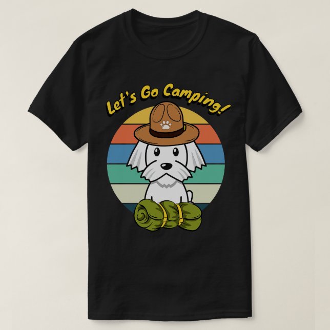Cute White dog wants to go camping T-Shirt (Design Front)