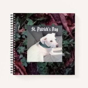 Cute White Dog Wearing Green Scarf Shamrocks Notebook
