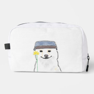Cute White Dog Wearing Hat Holding Yellow Flower D Dopp Kit