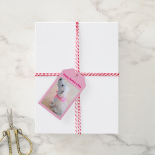 Cute White Dog Wearing Pink Scarf Mother's Day Gift Tags