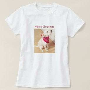 Cute White Dog Wearing Red Scarf Merry Christmas T T-Shirt