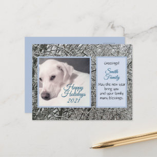 Cute White Dog Winter Theme Blue Holiday Postcard