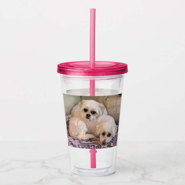 Cute White Dogs Acrylic Tumbler (Front)