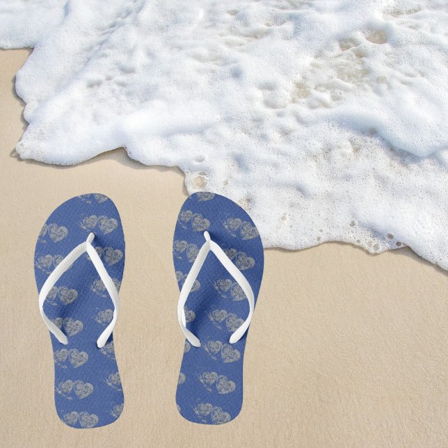 Cute White Double Heart Blue Pair of Flip Flops (Creator Uploaded)