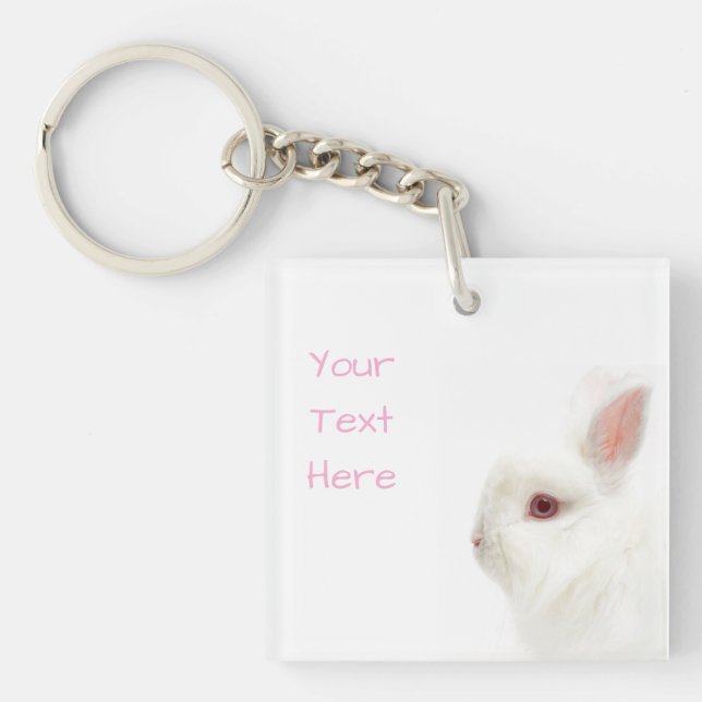 Cute White Dwarf Rabbit Delicate Ears Pet Sitter Key Ring (Front)