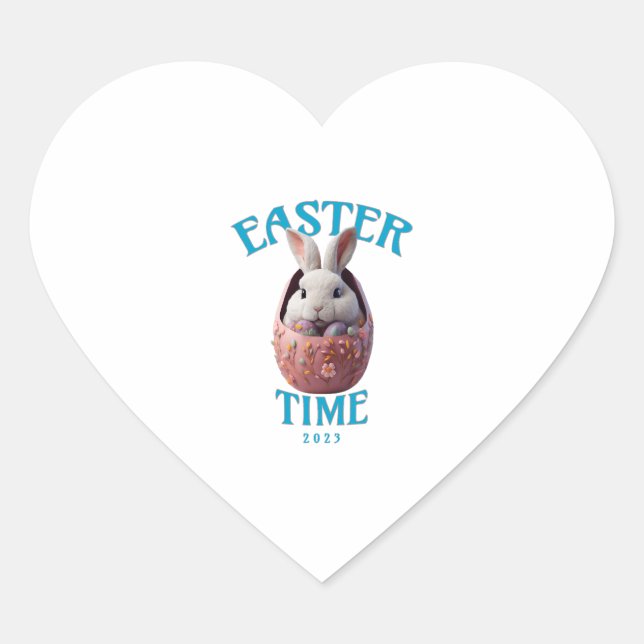 Cute White Easter Bunny Design Heart Sticker (Front)