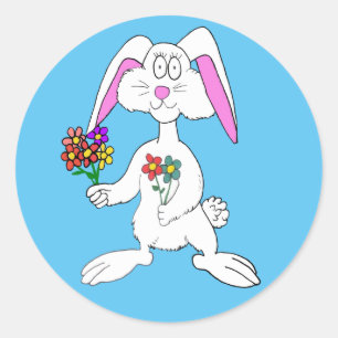 Cute White Easter Bunny Rabbit Cartoon Classic Rou Round Sticker