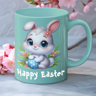 Cute White Easter Bunny with Egg Coffee Mug