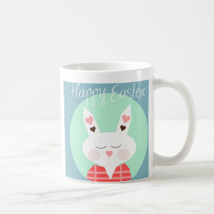 Cute white Easter bunny with pink hearts Coffee Mug