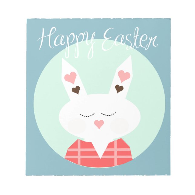 Cute white Easter bunny with pink hearts Notepad (Front)