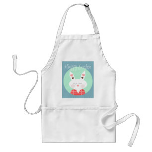 Cute white Easter bunny with pink hearts Standard Apron