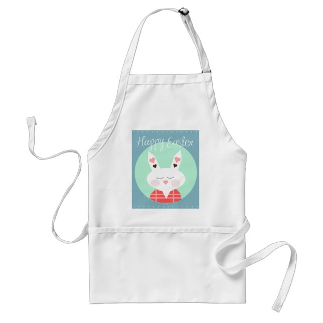 Cute white Easter bunny with pink hearts Standard Apron (Front)