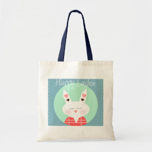 Cute white Easter bunny with pink hearts Tote Bag