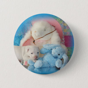 Cute White Easter Puppy Dog & Bunny Friends 6 Cm Round Badge