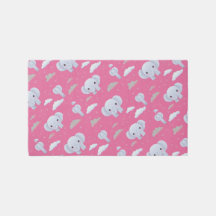 Cute White elephant and clouds on pink background