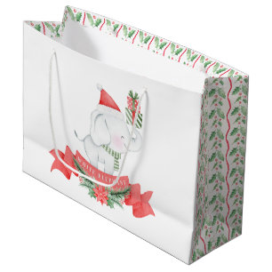 Cute White Elephant   Christmas  Large Gift Bag