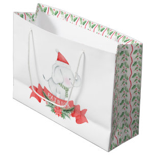 Cute White Elephant   Christmas  Large Gift Bag