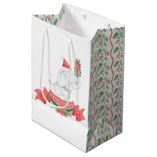 Cute White Elephant   Christmas  Medium Gift Bag