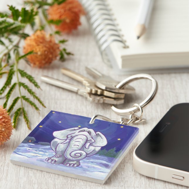 Cute White Elephant Gift Key Ring (Front Right)