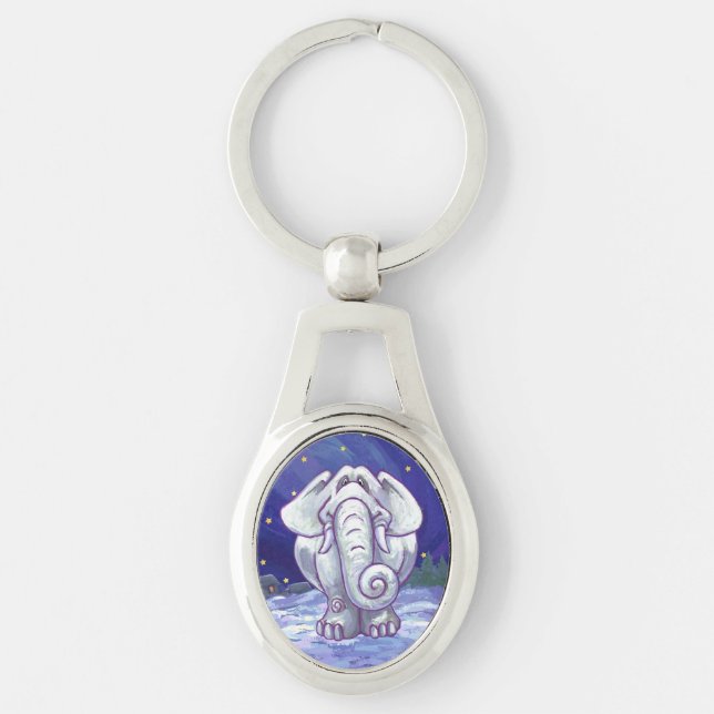Cute White Elephant Gift Key Ring (Front)