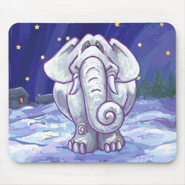 Cute White Elephant Gift Mouse Mat (Front)