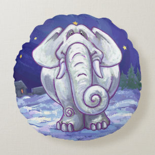 Cute White Elephant Gift Round Cushion
