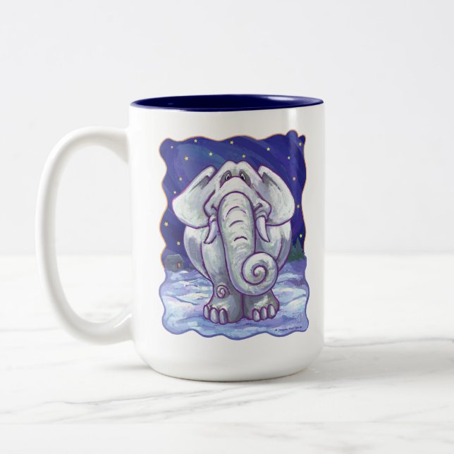 Cute White Elephant Gift Two-Tone Coffee Mug (Left)