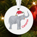 Cute White Elephant in Santa Hat Custom Christmas Ornament<br><div class="desc">Cute holiday animals are my favourite part of Christmas. A beautiful white elephant wearing a red Santa hat and looking happy. This pretty personalised ornament fills me with the Christmas spirit.</div>