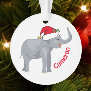 Cute White Elephant in Santa Hat Custom Christmas Ornament