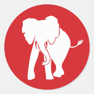 Cute White Elephant Logo Red and White Classic Round Sticker