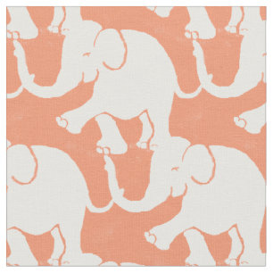 Cute White Elephants Pattern on Salmon Fabric