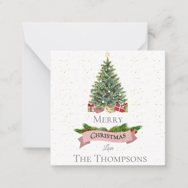 Cute White Faux Pink Glitter Merry Christmas Card (Front)