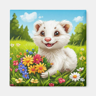🦦 Cute White Ferret Cartoon Fridge Magnet 🦦