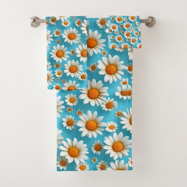 🌸 Cute White Floral Bathroom Decor 🌸 Bath Towel Set (Insitu)