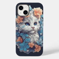 Cute White Floral Kitty Cat