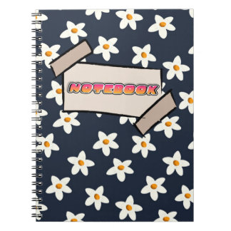 Cute White Floral Notebook Navy Blue and Orange