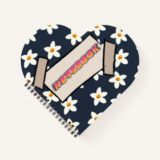 Cute White Floral Notebook Navy Blue and Orange