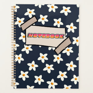 Cute White Floral Notebook Navy Blue and Orange Planner