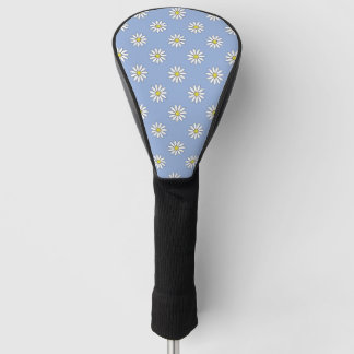 Cute White Flower Daisies Over Sky Blue Golf Head Cover